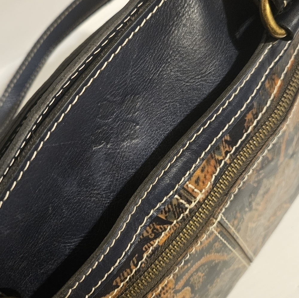 Patricia Nash Toscano Floral & Paisley Leather Satchel Blue w/ Leather Trim Rare - Picture 13 of 16